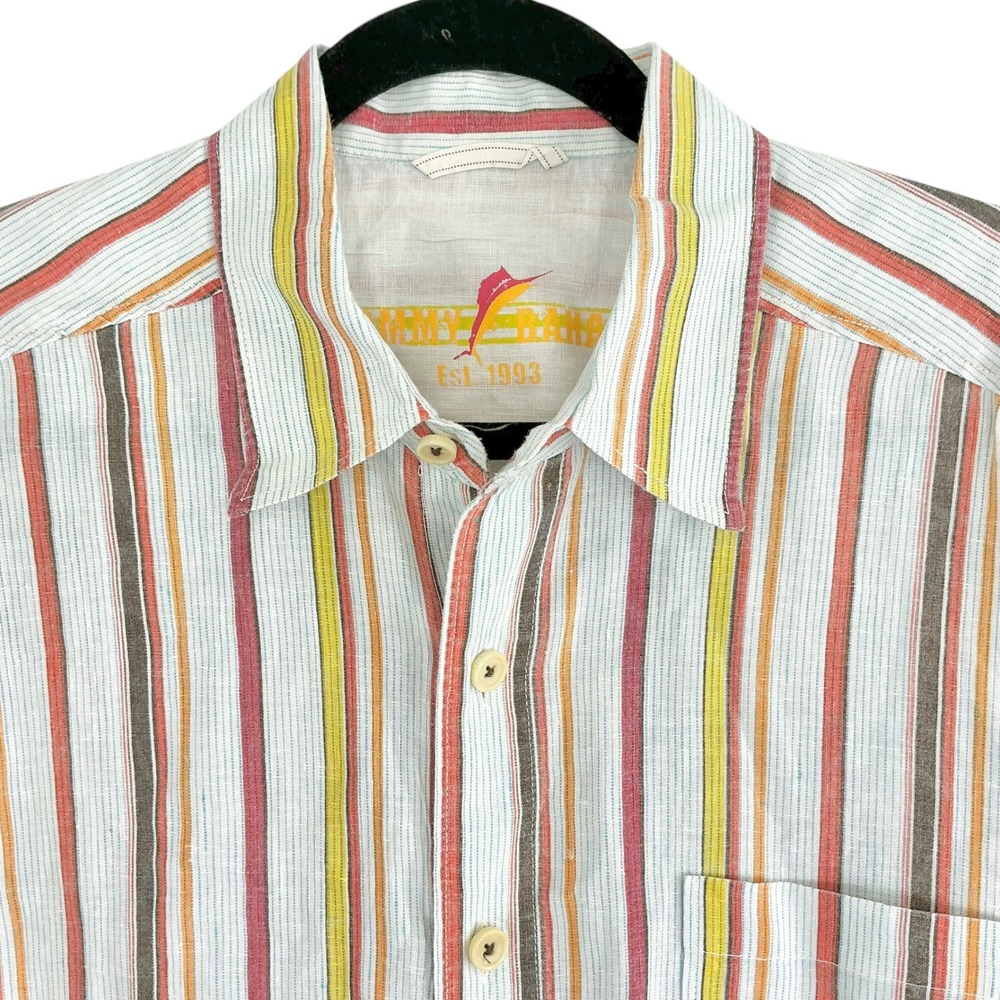 Tommy Bahama Relax‎ Men's Large 100% Linen Striped Button Up Shirt Casual